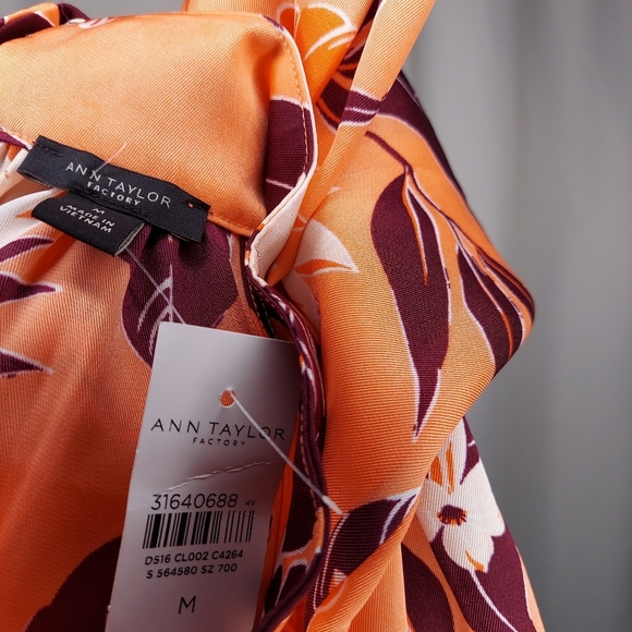 Ann Taylor Factory Maxi Dress M Sleeveless Bow Tie High Neck Peach Orange Purple - Picture 8 of 11